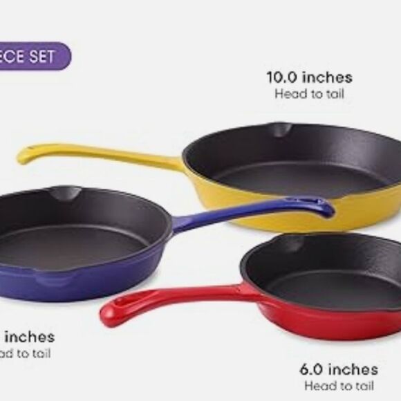 Klee Enameled Cast Iron Skillet, Set of 3 (7-inch, 8.5-inch, 10-inch) - Multipur - Picture 1 of 5
